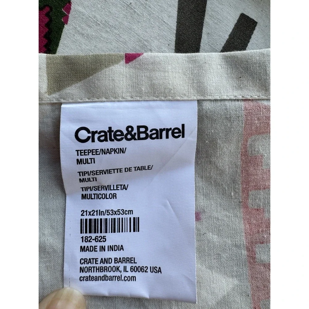 Set Of 2 Matching Crate And Barrel Placemats & Napkins 21x21 Teepee Holiday